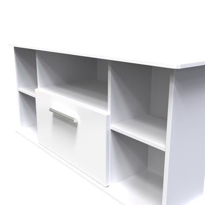 Knightsbridge Corner Corner TV Unit White 5 Shelves 1 Drawer 112cm