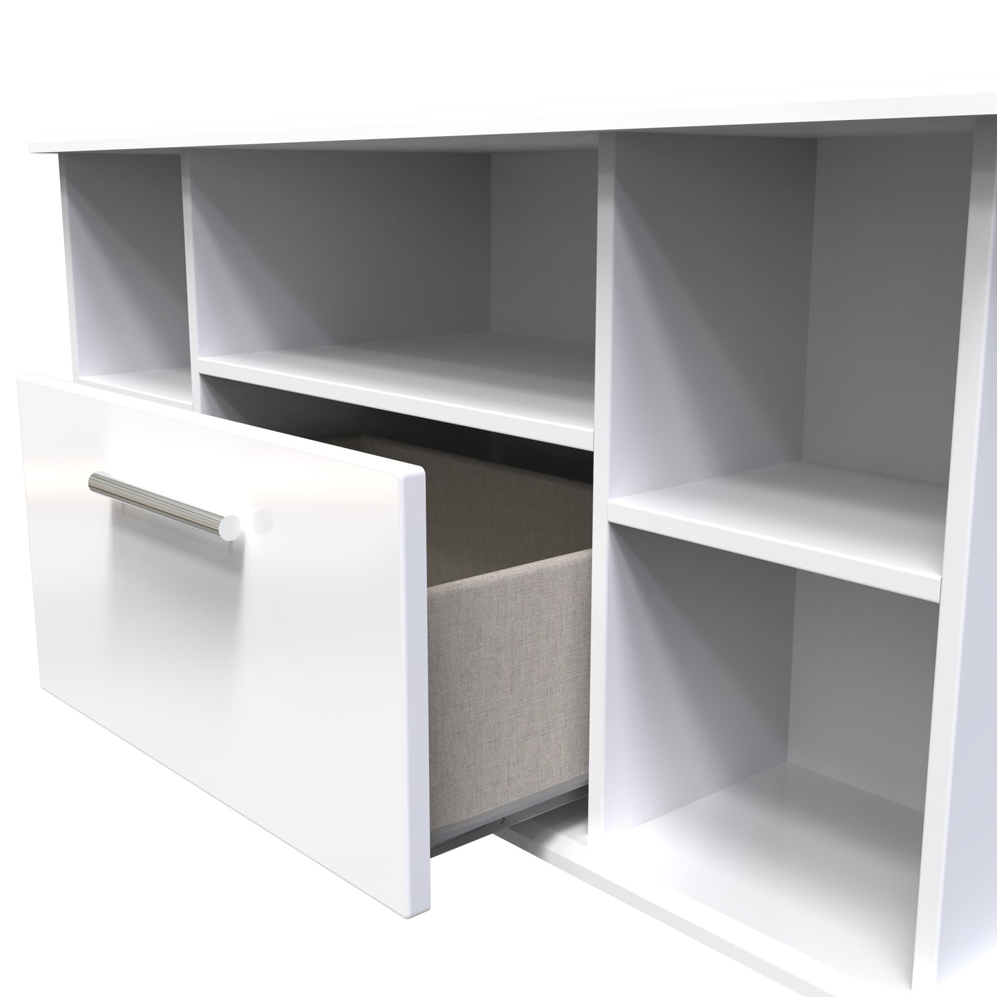 Knightsbridge Corner Corner TV Unit White 5 Shelves 1 Drawer 112cm