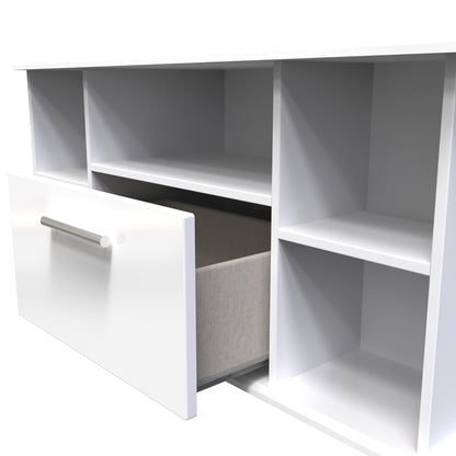 Knightsbridge Corner Corner TV Unit White 5 Shelves 1 Drawer 112cm