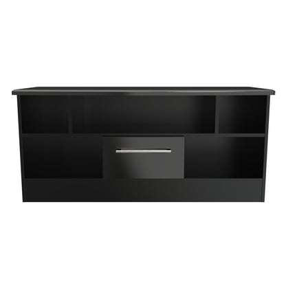 Knightsbridge TV Unit Black 5 Shelves 1 Drawer 112cm
