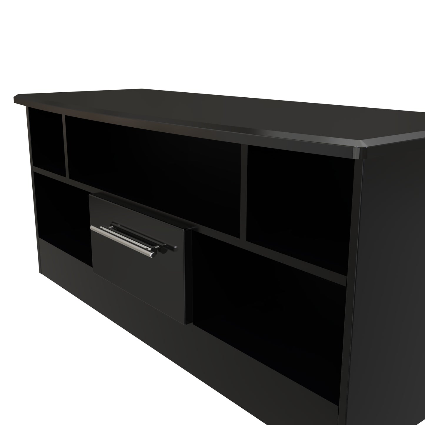 Knightsbridge TV Unit Black 5 Shelves 1 Drawer 112cm