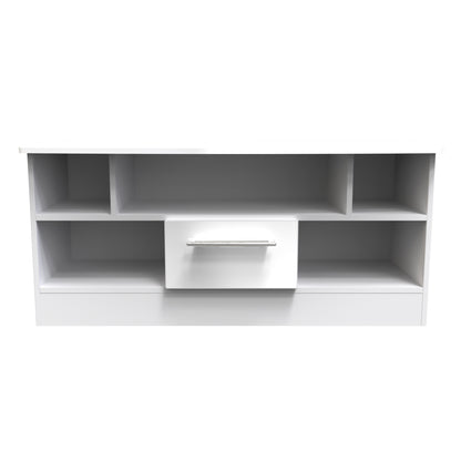 Knightsbridge TV Unit White 5 Shelves 1 Drawer 112cm