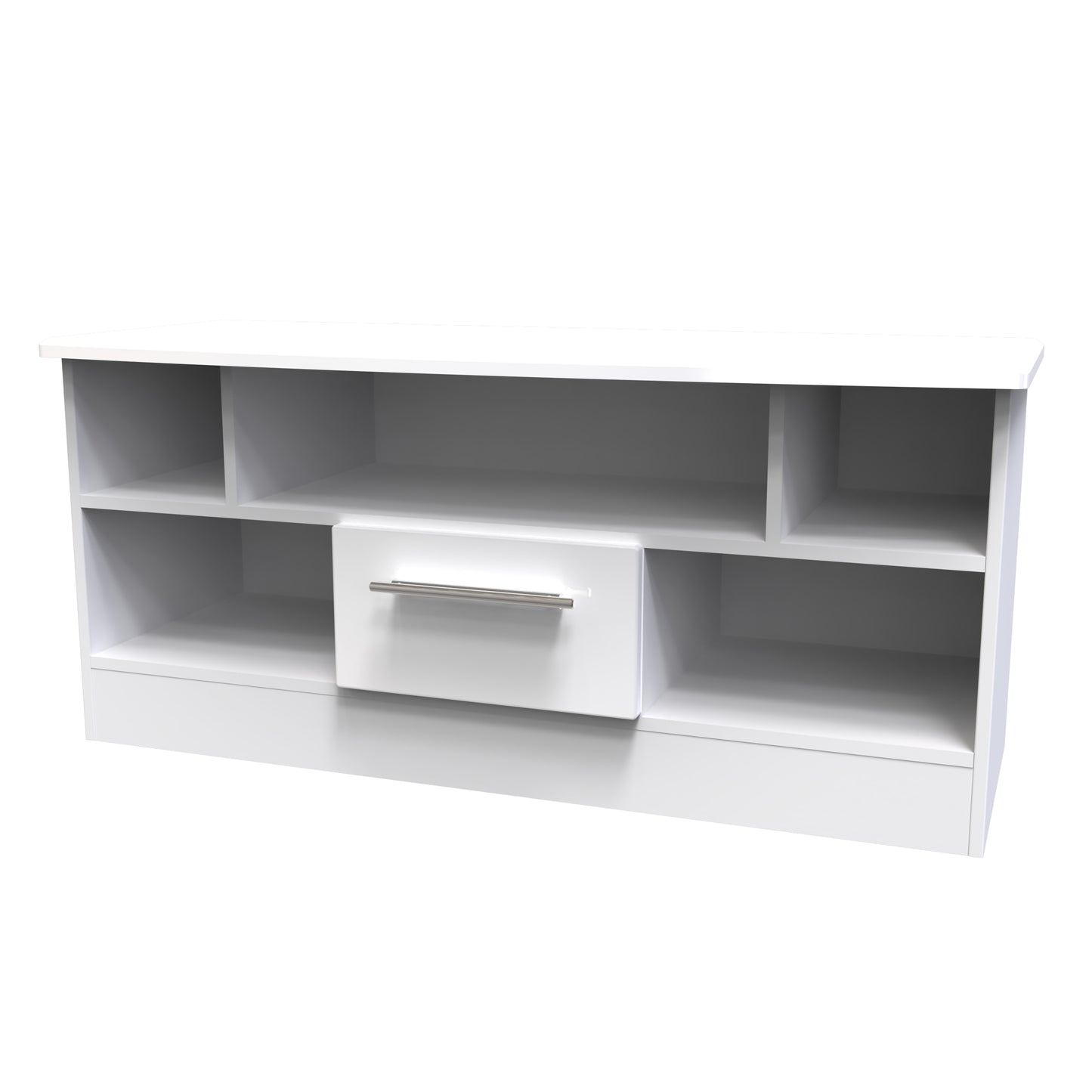 Knightsbridge TV Unit White 5 Shelves 1 Drawer 112cm