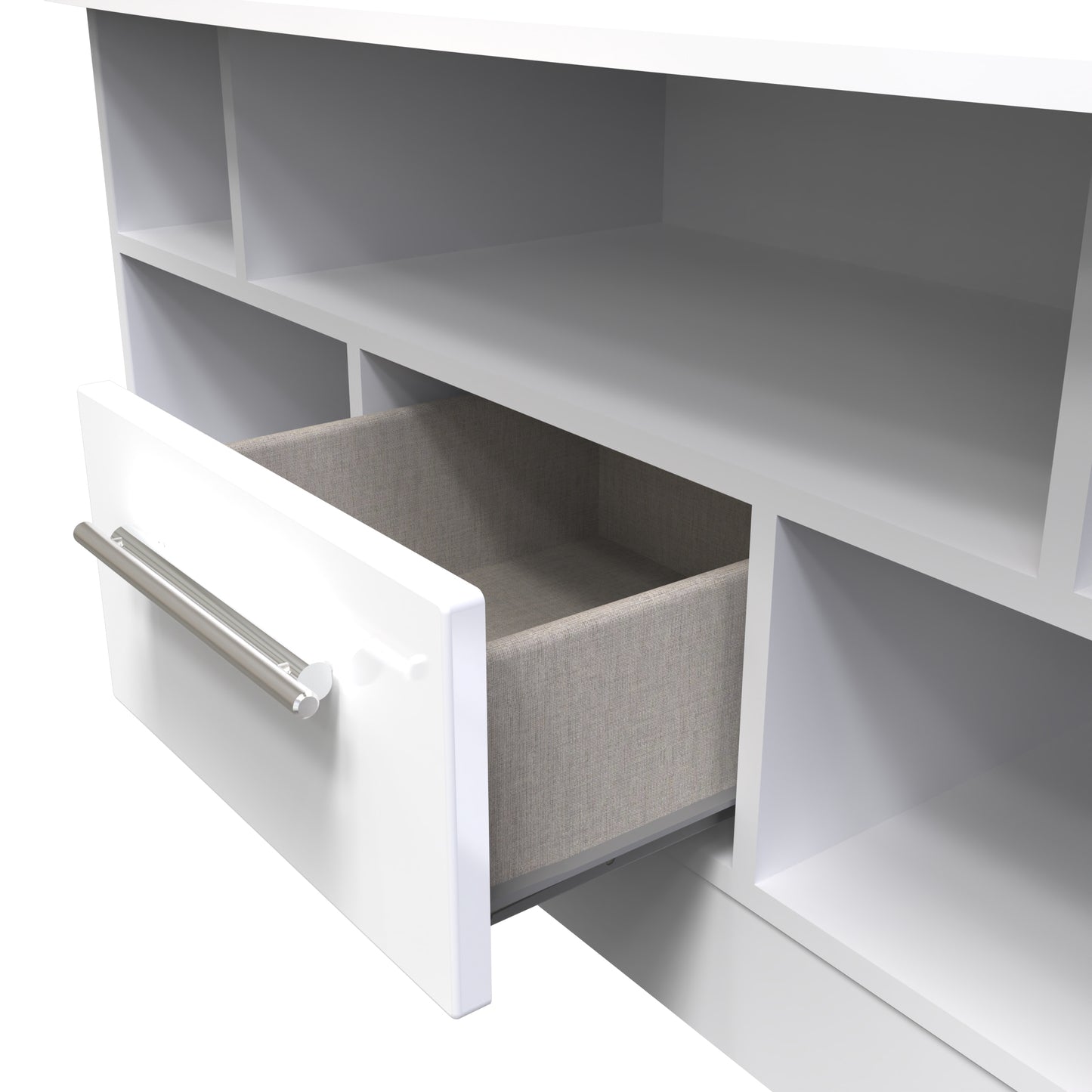 Knightsbridge TV Unit White 5 Shelves 1 Drawer 112cm