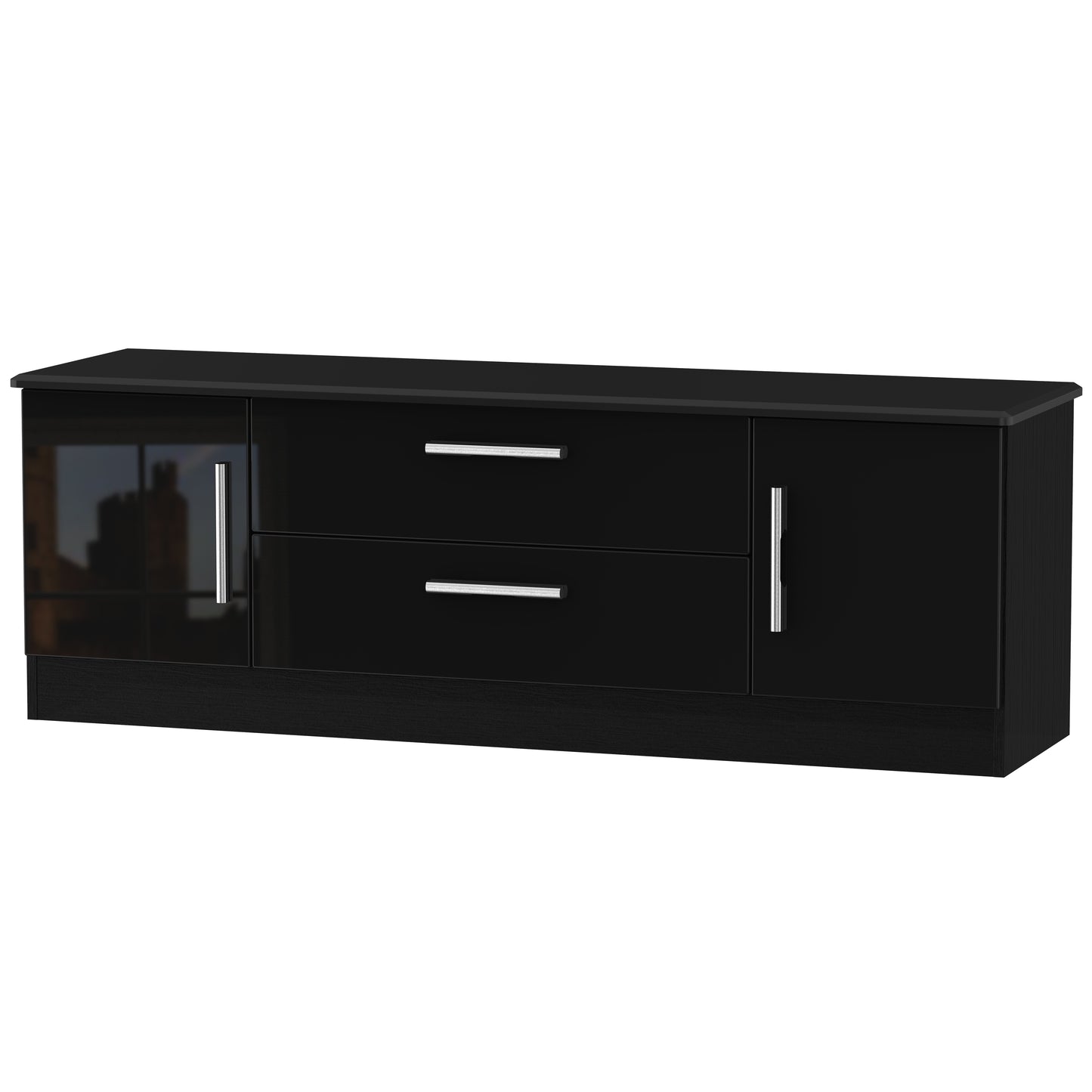 Knightsbridge TV Unit Black 2 Drawers 2 Doors 146cm