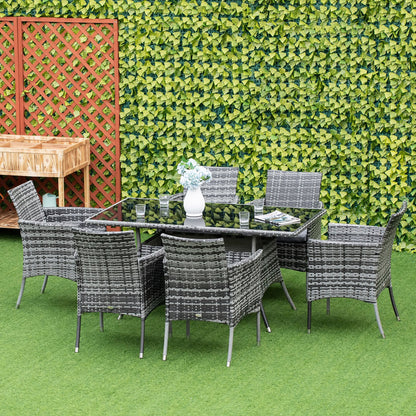 Rattan Garden Furniture Dining Set 6 Seater Patio Rectangular Table Cube Chairs Outdoor Fire Retardant Sponge Grey