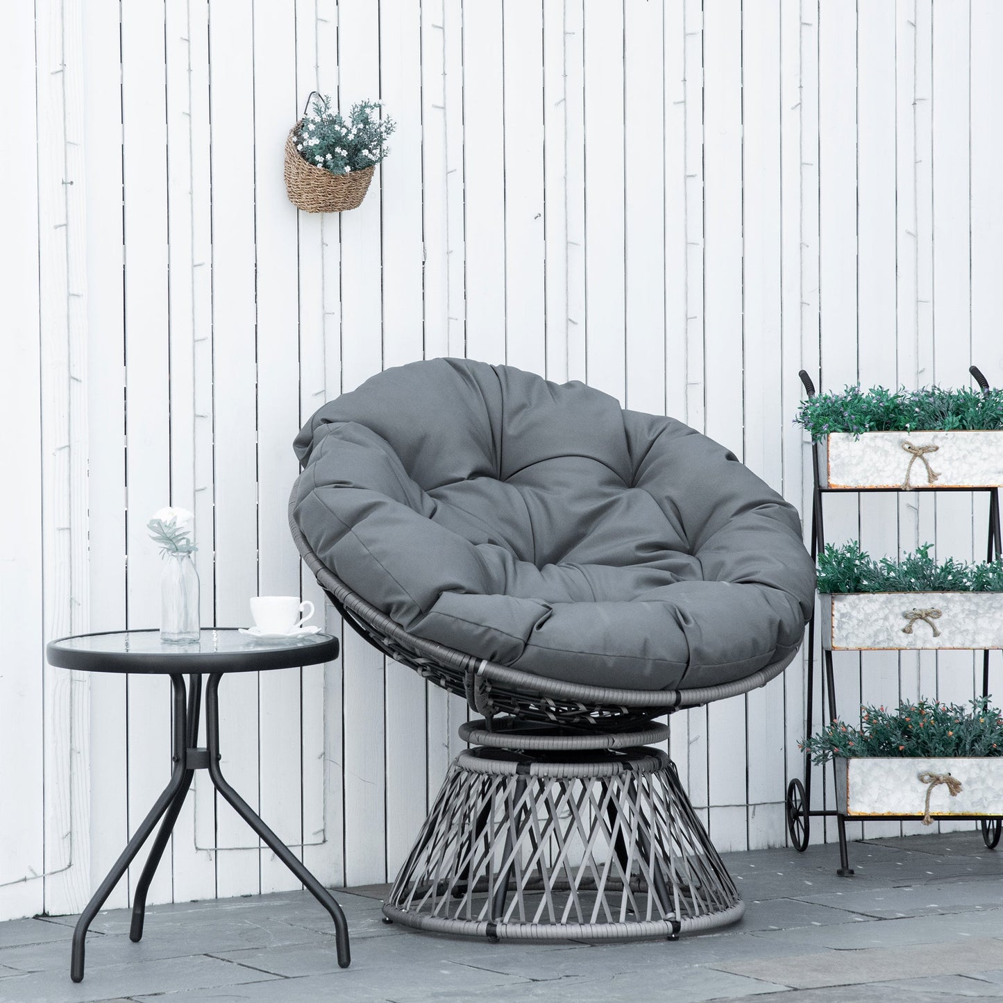 360° Swivel Rattan Papasan Moon Bowl Chair Round Lounge Garden Wicker Basket Seat with Padded Cushion Oversized for Outdoor Indoor Primary Image