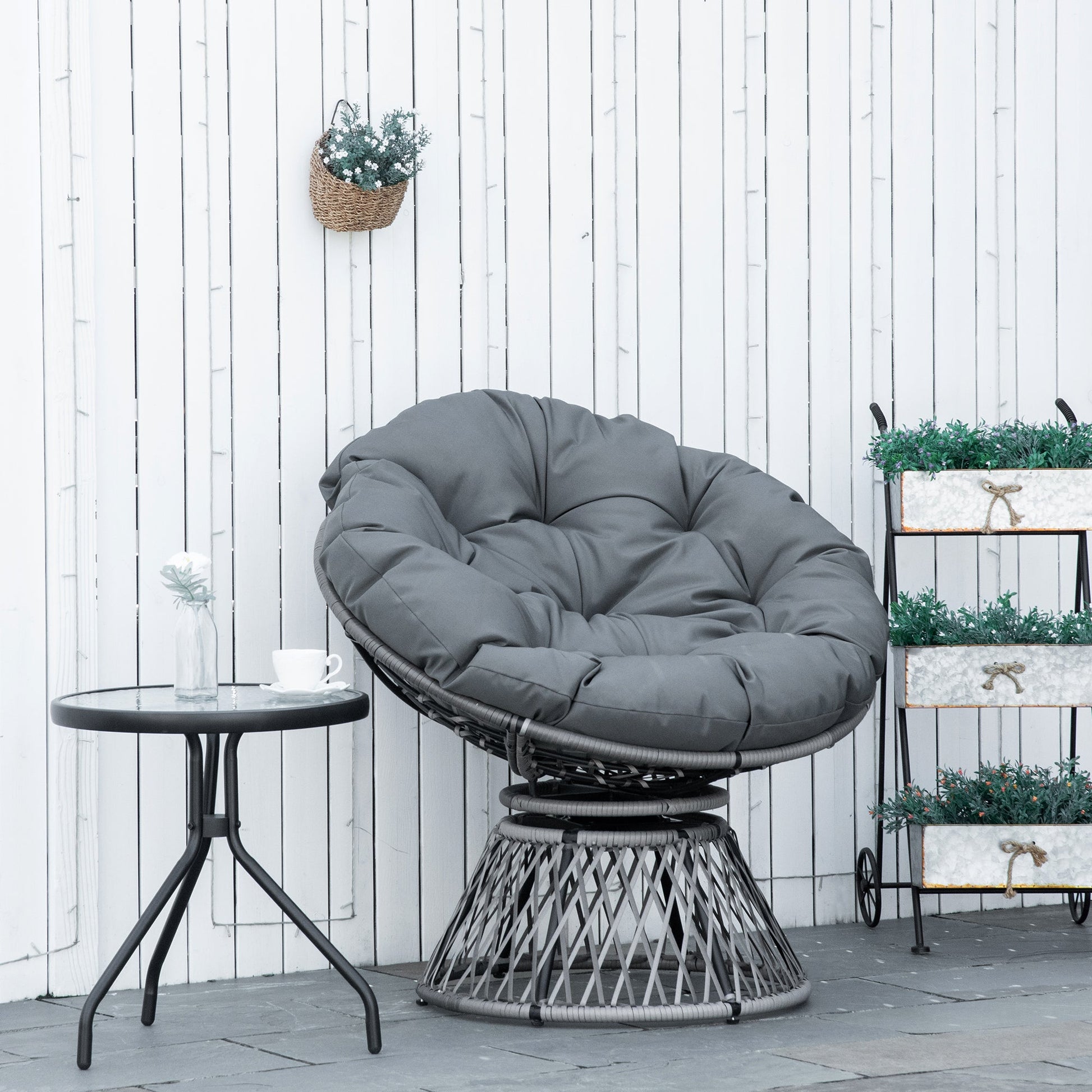 360° Swivel Rattan Papasan Moon Bowl Chair Round Lounge Garden Wicker Basket Seat with Padded Cushion Oversized for Outdoor Indoor Primary Image