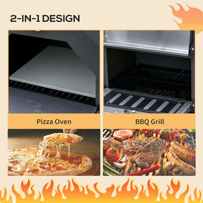 Outdoor Garden Pizza Oven Charcoal BBQ Grill 3-Tier Freestanding w/ Chimney
