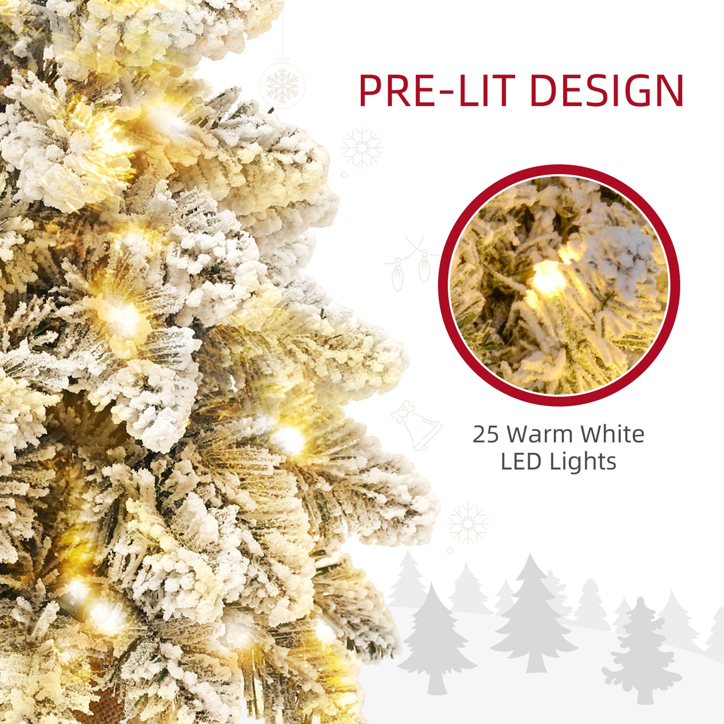2x 1ft Burlap Base Christmas Tree Artificial - White Frosted Green Ornament Warm White 50 Tips