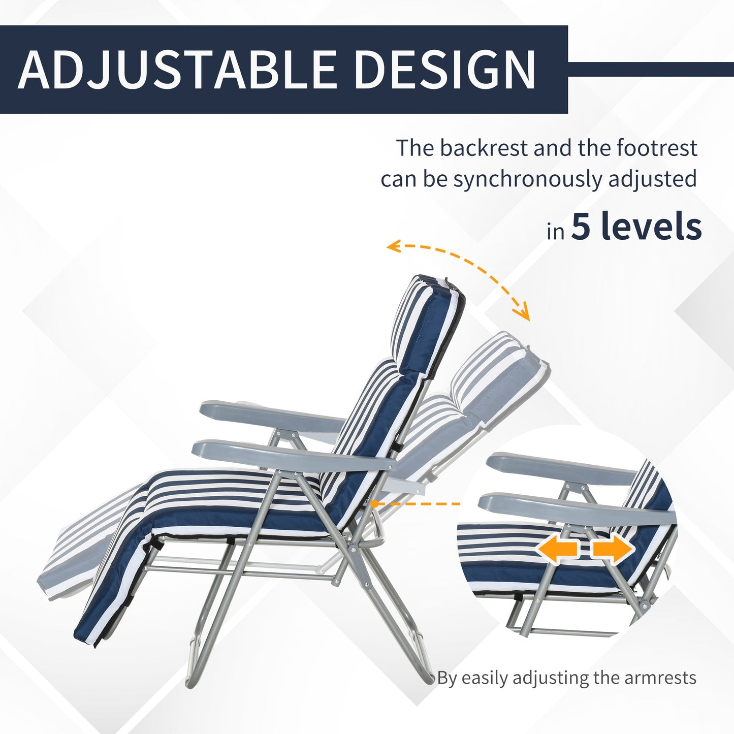 2-Piece Folding Sun Loungers Set-Blue/White