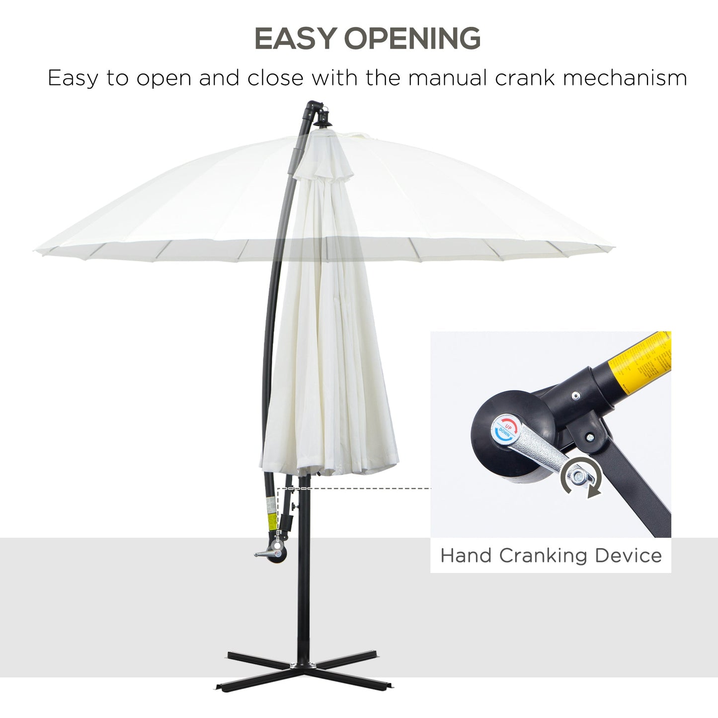3M Cantilever Umbrella 18 Ribs & Vents Adjustable Angle for Patio Cream White