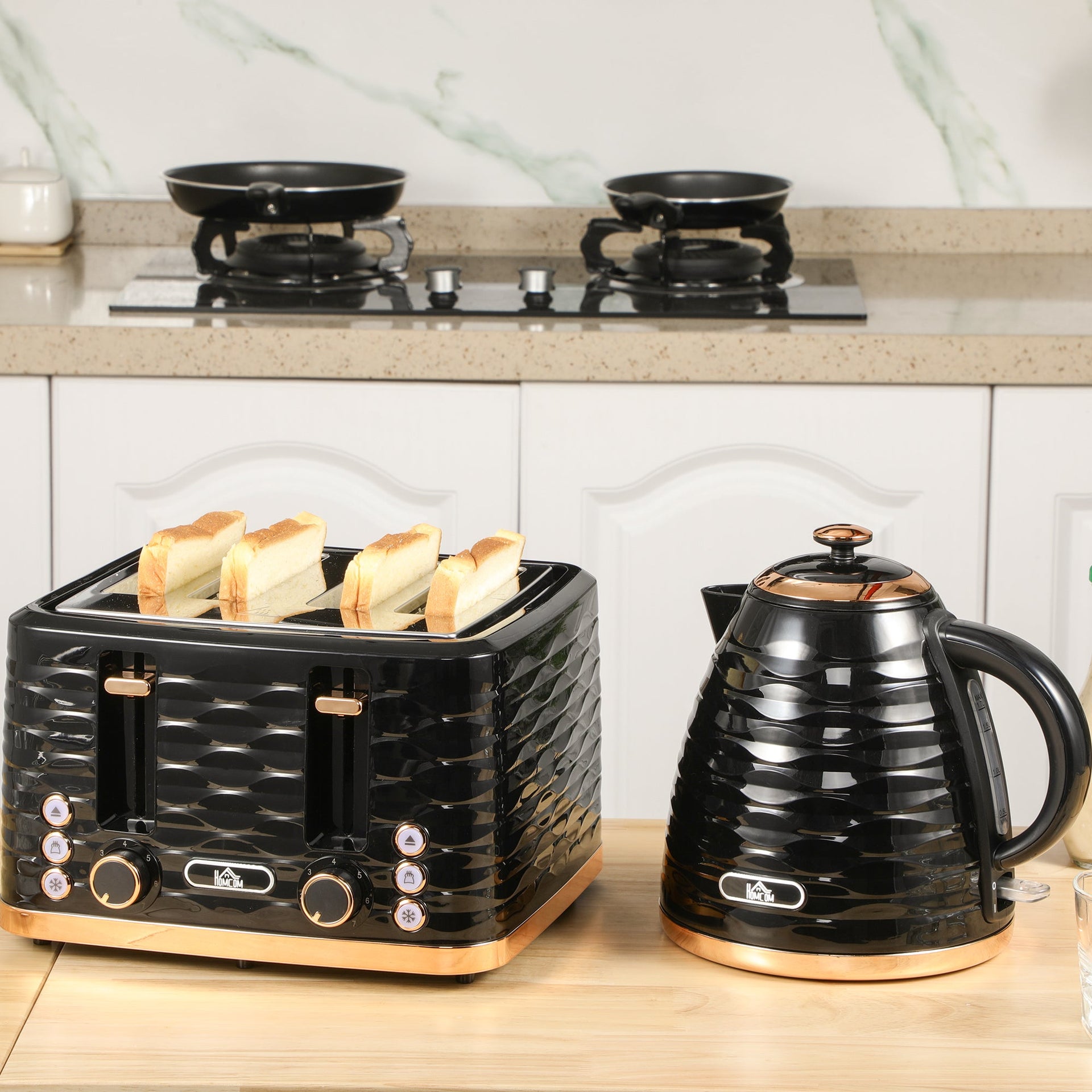 Kettle Four Slice Toaster Set Black only - Main Image
