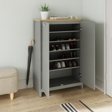 Lancaster Tall Shoe Storage Grey 2 Doors 4 Shelves