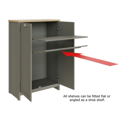 Lancaster Tall Shoe Storage Grey 2 Doors 4 Shelves