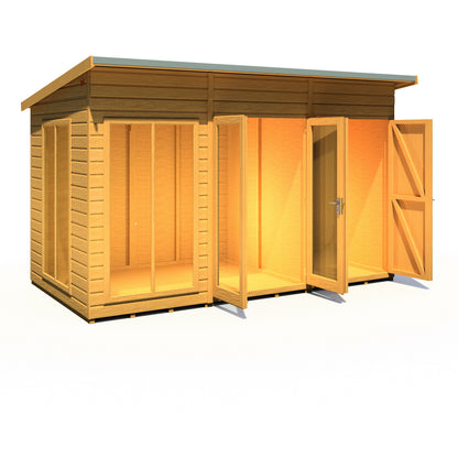 Shire Lela 5' 10" x 11' 8" Pent Summerhouse with Side Shed - Premium Dip Treated Shiplap