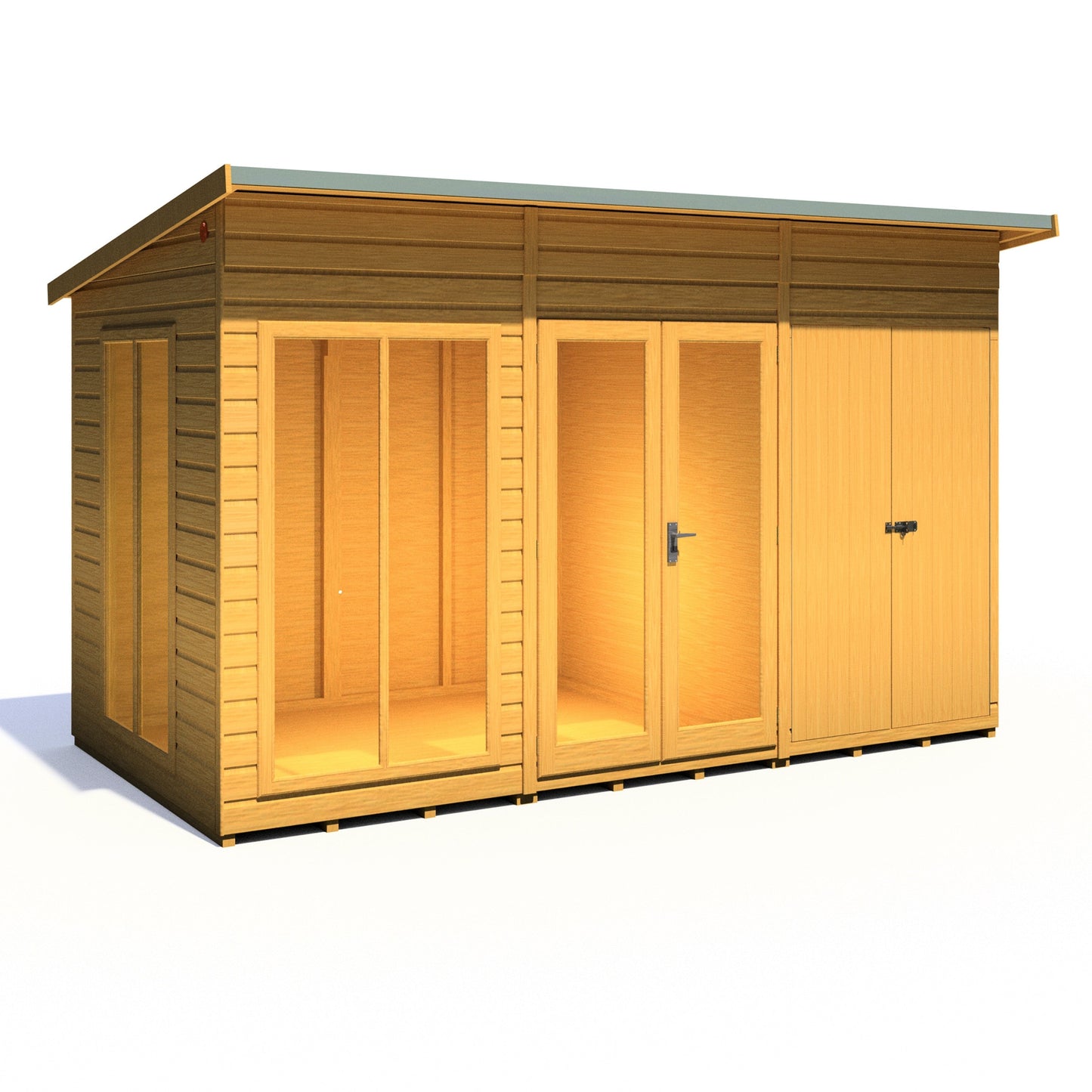 Shire Lela 5' 10" x 11' 8" Pent Summerhouse with Side Shed - Premium Dip Treated Shiplap