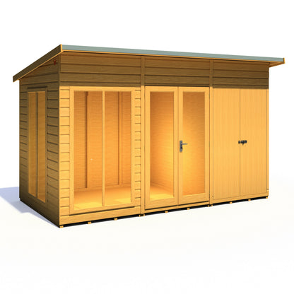 Shire Lela 5' 10" x 11' 8" Pent Summerhouse with Side Shed - Premium Dip Treated Shiplap
