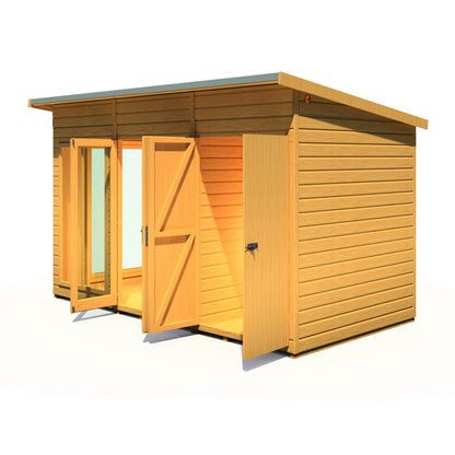 Shire Lela 5' 10" x 11' 8" Pent Summerhouse with Side Shed - Premium Dip Treated Shiplap