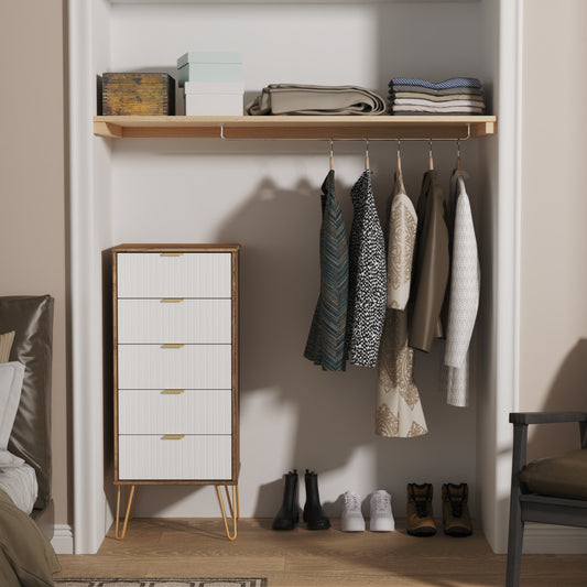 Linear Tall Tallboy White & Oak 5 Drawers 109cm