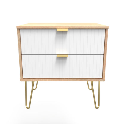 Linear Side Table White & Light Oak 2 Drawers 40cm