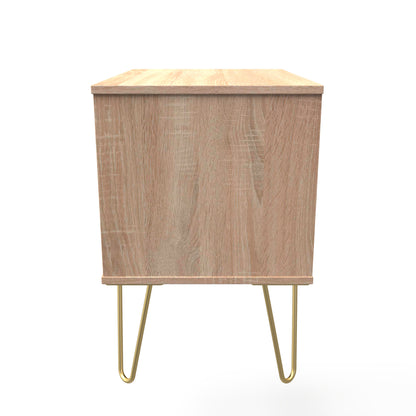 Linear Side Table White & Light Oak 2 Drawers 40cm