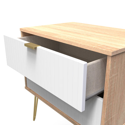 Linear Side Table White & Light Oak 2 Drawers 40cm