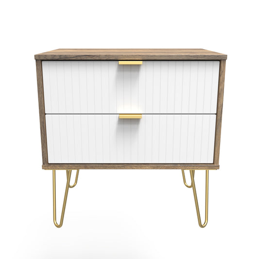 Linear Side Table White & Vintage Oak 2 Drawers 40cm