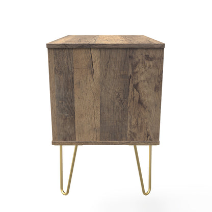 Linear Side Table White & Vintage Oak 2 Drawers 40cm