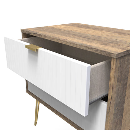 Linear Side Table White & Vintage Oak 2 Drawers 40cm