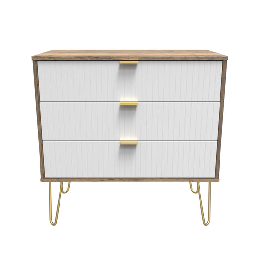 Linear Chest of Drawers White & Oak 3 Drawers 77cm