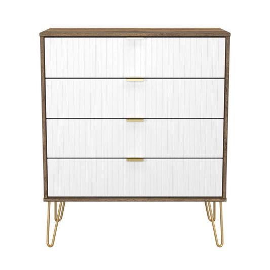 Linear Chest of Drawers White & Oak 4 Drawers 93cm