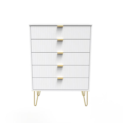 Linear Tall Chest of Drawers White 5 Drawers 109cm