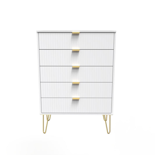 Linear Tall Chest of Drawers White 5 Drawers 109cm