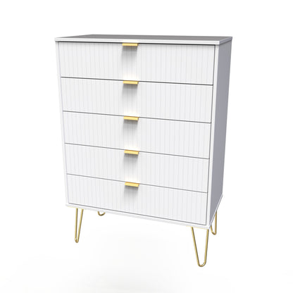 Linear Tall Chest of Drawers White 5 Drawers 109cm