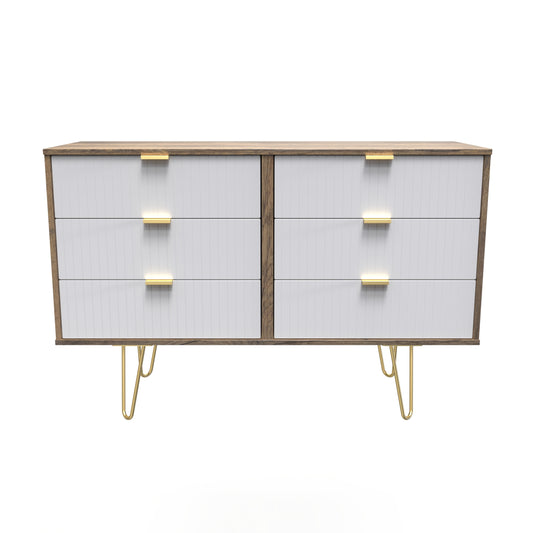 Linear Large Chest of Drawers White & Oak 6 Drawers 115cm
