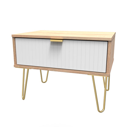 Linear Side Table White & Light Oak 1 Drawer 40cm