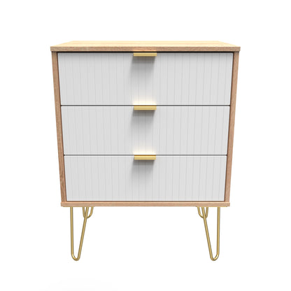 Linear Chest of Drawers White & Light Oak 3 Drawers 40cm