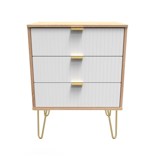 Linear Chest of Drawers White & Light Oak 3 Drawers 40cm