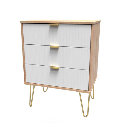Linear Chest of Drawers White & Light Oak 3 Drawers 40cm