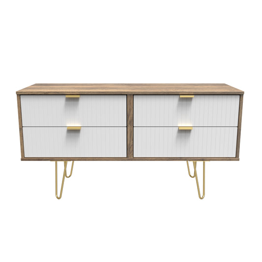 Linear Large Chest of Drawers White & Oak 4 Drawers 115cm
