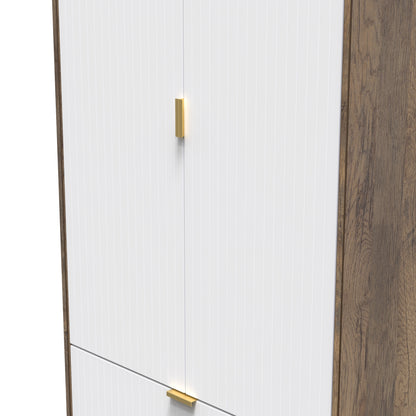 Linear Tall Wardrobe White & Oak 2 Doors 2 Drawers 197cm
