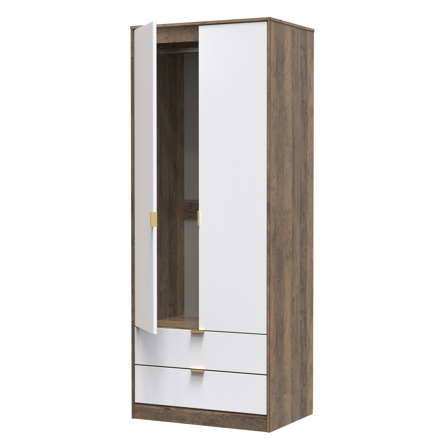 Linear Tall Wardrobe White & Oak 2 Doors 2 Drawers 197cm