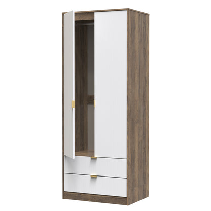 Linear Tall Wardrobe White & Oak 2 Doors 2 Drawers 197cm