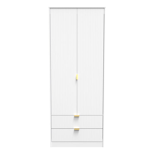Linear Tall Wardrobe White 2 Doors 2 Drawers 197cm