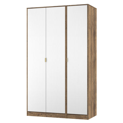 Linear Tall Wardrobe White & Oak 3 Doors 1 Shelf 198cm