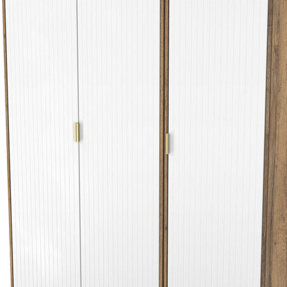 Linear Tall Wardrobe White & Oak 3 Doors 1 Shelf 198cm