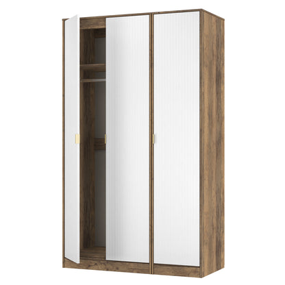Linear Tall Wardrobe White & Oak 3 Doors 1 Shelf 198cm