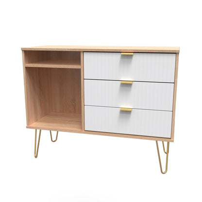 Linear TV Unit White & Light Oak 2 Shelves 3 Drawers 40cm