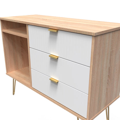 Linear TV Unit White & Light Oak 2 Shelves 3 Drawers 40cm